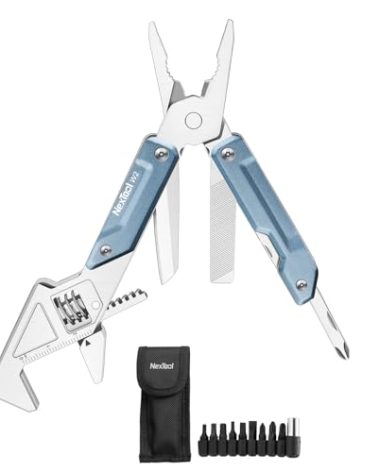 NexTool W2, 8 in 1 Multi Tool with Adjustable Wrench, Multitool Pliers, Pocket Knife, Screwdriver and File, Multi-Tool with 9 in 1 Bits Set and Nylon Sheath for Cycling Maintenancen, Household Repairs