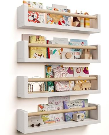 Seocry Includes Hardware, No Wood Inserts Needed Nursery Book Shelves, 4 Pack, Wall Book Shelves for Kids Room, Baby, Toddler, Nursery Decor