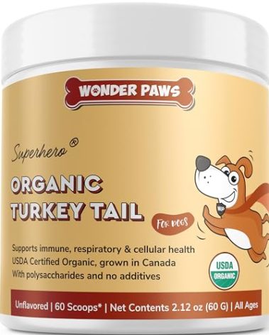 Wonder Paws Organic Turkey Tail Mushroom for Dogs – Powerful Turkey Tail for Dogs Mushroom Powder for Immunity, Respiratory, Digestion & Cellular Health–with Beta Glucans & Polysaccharides- 2.12 oz