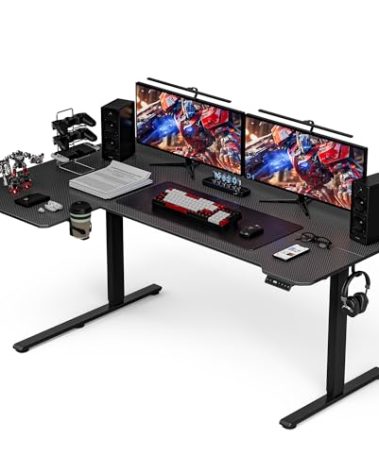 Acrolix 71 Inch L Shaped Standing Desk Adjustable Height,Gaming Electric Corner Standing Desk, Sit Stand Computer Table with Reversiable Splice Board, Black Carbon