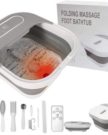 UNIFULL Collapsible Foot Spa Bath with Heat and Massage Rollers, Bubble, Foot Pedicure Kit, Temperature Control, Red Light, Pedicure Foot Spa, Foot Bath