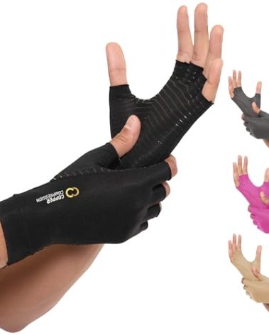 Copper Compression Arthritis Gloves | Fingerless Arthritis Carpal Tunnel Pain Relief Gloves For Men & Women | Hand Support Wrist Brace For Rheumatoid, Tendonitis, Swelling, Crocheting, Typing (M)