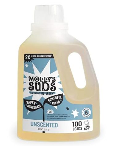 Molly's Suds Liquid Laundry Detergent | Clean Laundry Detergent Soap for Sensitive Skin | 2x Concentrated, High Efficiency (HE) | Unscented - 100 Loads