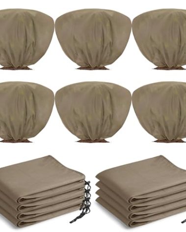 Wesnoy 12 Pcs Winter Plant Covers Freeze Protection 39.4x23.6 Inch Horizontal Shrub Tree Rose Plant Protection Bags Frost Blanket with Drawstring for Fall Winter Outdoor Garden Planting (Brown)