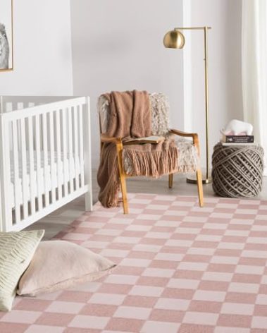 Btargot 6×9ft Light Pink Checkered Area Rug for Living Room, Princess Prince Castle Modern Abstract Checkerboard Throw Rugs Anti-Skid Fluffy Plush Carpet for Kids Boys Girls Home Nursery Decorative