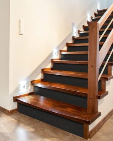 funlife Long Strip Faux Black Wood Stair Riser Decals Peel and Stick, Black Stair Riser Stickers Self Adhesive Vinyl Stairway Stickers for Entryway, Staircase Step Decals for Home Decor, 7.87"X590.55"