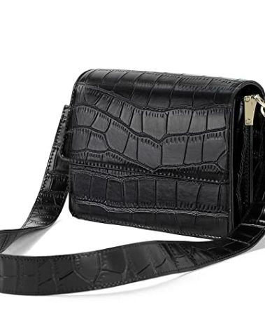 Telena Crossbody Bags for Women Vegan Leather Purses Handbag with Adjustable Strap Crocodile Black