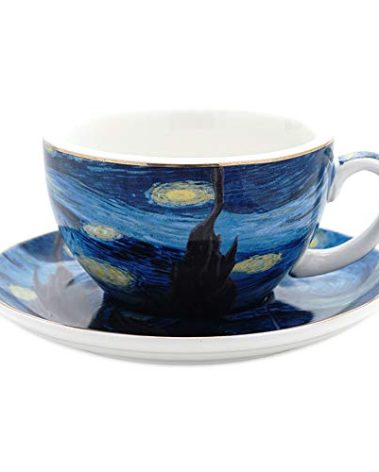 Coffeezone Vincent Van Gogh Art The Starry Night Porcelain Latte Art Coffee Cup Saucer (Latte 10 oz)