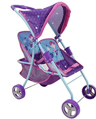 509 Crew Mermaid Twin Doll Stroller - Kids Pretend Play, Retractable Canopy, Easy to Fold for Storage & Travel, 2 Seats, Fits Dolls up to 18'', Ages 3+