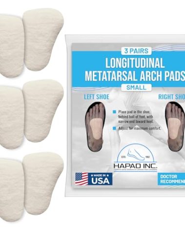 Hapad Metatarsal Pads Small, 3/8 Thick (Pack of 3 Pairs) - Longitudinal Metatarsal Arch Pads Made from 100% Wool Felt for Support, Comfort and Foot Pain Relief