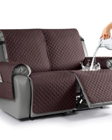 TAOCOCO Loveseat Recliner Covers Non-Slip Sofa Slipcover, Pet Cover for Loveseat Recliner with Elastic Straps, Washable Reclining Loveseat Cover Recliner Furniture Protector (2 Seater, Coffee)