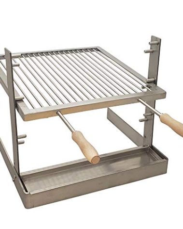 SpitJack Portable Camping Grill. Cook Over a Fireplace or Campfire with an All SS Argentine Santa Maria Cooking Grate and Drip Pan. 18 X 17 Inch Grill