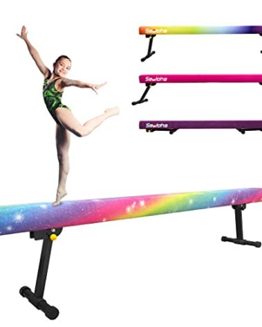 Sealoha 8ft Ultrasimple Adjustable&Foldable Balance Beam,High-Low Floor Beam Suede Gymnastics Equipment, Gymnastics Beam for Training&Professional HomeTraining (Gym Beam, Starlight, 8ft)