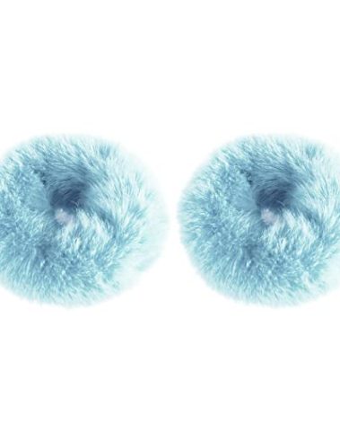 2 PCS Light Blue Pom Pom Hair Tie Fuzzy Scrunchies Furry Hair Bands With Faux Rabbit Fur Fluffy Elastic Hair Bobbles Ponytail Holders Girls Women Hair Accessories