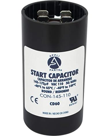 Appli Parts Motor Start Capacitor 145-175 Mfd (microfarads) uF 110-125 VAC Universal fit for Electric Motor Applications 1-7/16 in Diameter 2-3/4 in Height CON-145-110