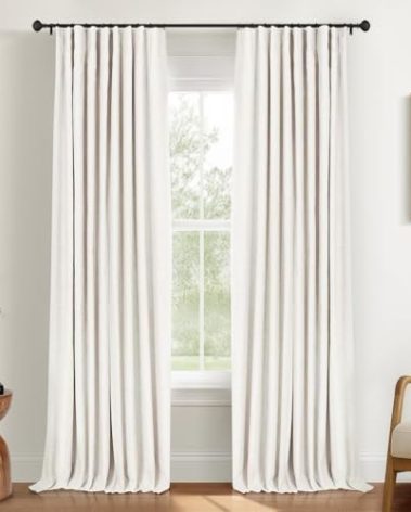 INOVADAY 100% Blackout Curtains for Bedroom, Black Out Curtains 105 Inch Long, Clip Rings Linen Blackout Drapes, Thermal Insulated Room Darkening for Living Room, 2 Panels - Beige,W50xL105