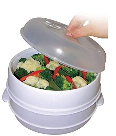 2-Tier Microwave Steamer for Vegetables, Fish, Poultry & Rice – BPA-Free Plastic, Vented Lid, Dishwasher Safe, Compact & Easy to Use for Healthy Cooking
