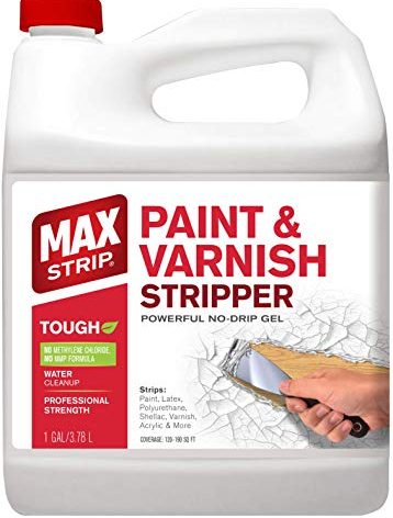 MAX Strip Professional Strength Paint and Varnish Stripper - 1 Gallon - Strips Paint, Latex, Polyurethane, Shellac, Varish, Acrylic and More - No Methylene Chloride No NMP Powerful No Drip Gel Formula