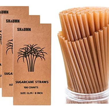 300pcs Sugarcane Straws 8 Inch Compostable Biodegradable Eco-Friendly Drinking Straws Plasticless Sturdy Smoothie Straws Not Foggy Packed by 100 Count per box(3 packs)
