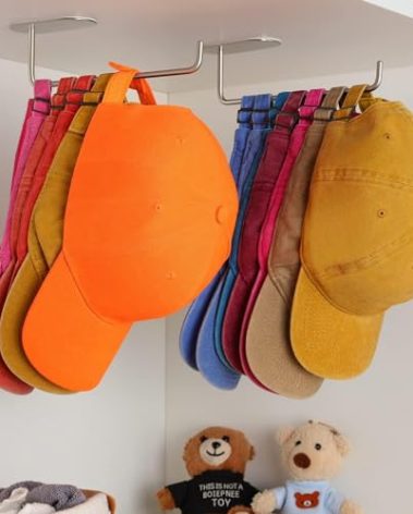 Daoun Hat Rack for Baseball Caps - 2 Pieces Adhesive Hat Organizer Wall Mount, Strong Hat Storage Organizer for Baseball Cap No Drilling Hat Holder for Door, Closet and Wall
