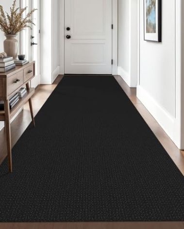 EARTHALL Woven Runner Rug 3x10 Ft Washable Runners for Hallways Long Non Slip Rubber Backed Kitchen Runner Braided Indoor Floor Carpet Runners for Entryway, Hallway, Kitchen, Black/Grey