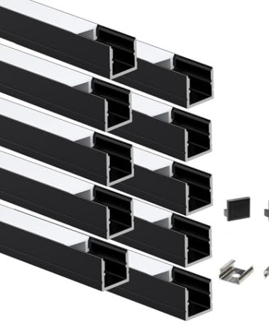 LED Aluminum Channel for Wood Slat Wall Panel,Slat Wood Wall Panel LED Strip Light Aluminum Channel Profile for Living Room Bedroom Bathroom Stairs (Black-10 x 1M)