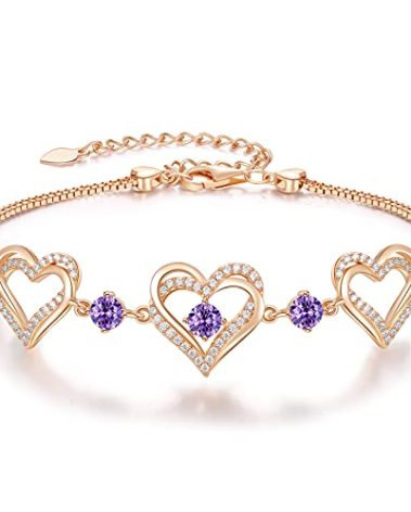 CDE Forever Love Heart Charm Link Bracelet for Women, 925 Sterling Silver Birthstone Bracelet Mother's Day Gift Anniversary Christmas Birthday Jewelry Gifts for Women Wife Her Girlfriend