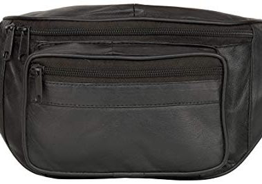 Liberty Leather Sheep Nappa Black Leather Waist Bag | Multi-Pocket Fanny Pack for Outdoor Use, Travel | Adjustable Waist Strap Bum Pack for Walking, Cycling, Running, Fashion