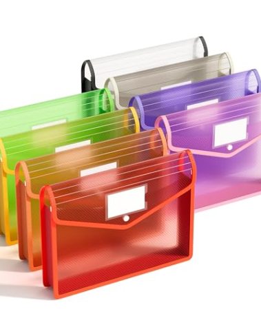 ABC life 8 Pack Plastic Expanding File Folder, Folders for Documents with Snap Closure, Colorful File Folder Organizer Holder, Transparent, Large Capacity, Fit Letter/A4 Size - Rainbow