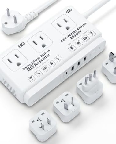 220v to 110v Travel Voltage Converter: International Universal Voltage Converter US to Europe Power Strip Plug Transformer - 2000W Electric Hair Dryer Step Down Outlet Converters for European UK EU