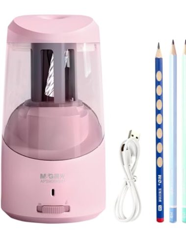 M&G Pink Electric Pencil Sharpener, Portable Automatic Pencil Sharpener for Colored Pencils, Auto Stop, Super Sharp & Fast, USB Operated for 6-8mm Pencils for Kids, School, Office, Home (Pink)