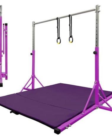 JC-ATHLETICS Gymnastics Kip Bar for Kid and Teenage Ages 3-18, 5.2FT Base Length, Adjustable Height from 3FT to 4.8 FT Height,Foldable Gymnastic Training Equipment for Home and Club Use