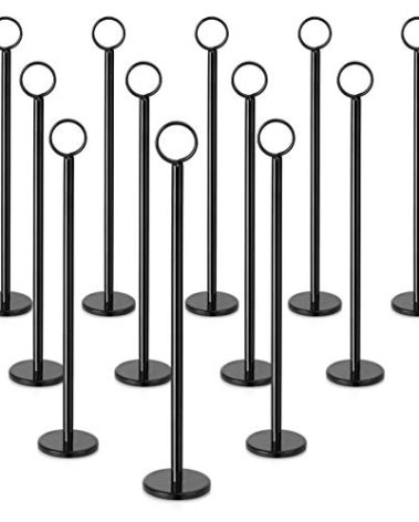 New Star Foodservice 27716 Ring-Clip Table Number Holder/Number Stand/Place Card Holder, 12-Inch, Set of 12, Black Finish