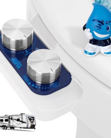 RV BIDET by KLEEN KEESTER - Dual Self Cleaning Nozzles, Front & Rear Cleaning, Non Electric Ultra-Thin Toilet Seat Attachment - Home Kit Included