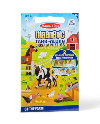 Melissa & Doug Take-Along Magnetic Jigsaw Puzzle Set – On the Farm (2 x 15 Piece) Travel Activity Toy for Preschoolers and Kids Ages 3+ - FSC Certified