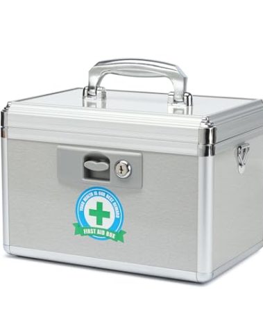 HEWEI Durable Empty Medicine Box Storage Box Lock Box for Storage Collection Organization Portable Lockable with Removable Sticker Tray Shoulder Strap (Medium)