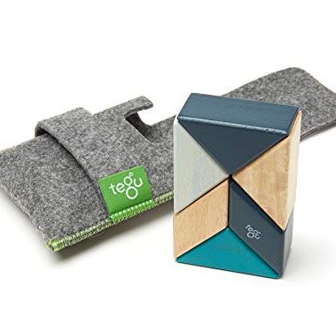 6 Piece Tegu Pocket Pouch Prism Magnetic Wooden Block Set, Blues