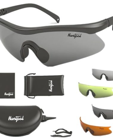 HUNTPAL Shooting Glasses Shooter Safety Hunting Sunglasses with 4 Interchangeable Lenses, Impact & Scratch-Resistant Eye Protection Half-Frame Goggles for Hunter