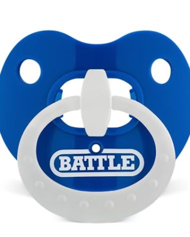 Battle Sports Binky Oxygen Football Mouthguard - Detachable Strap, Maximum Breathability, Works with Braces & No Boiling Required - Royal Blue/White