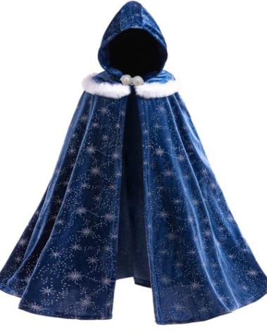 Girls Luxurious Velvet Hooded Cape Kids Anna Princess Cloak Costume Girls Warm Dress up Party Cape 2-4Years