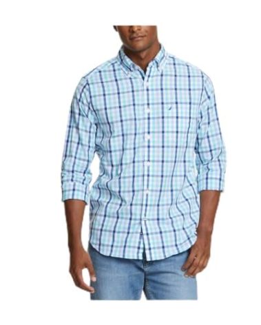 Nautica Men's Wrinkle Resistant Long Sleeve Button Front Shirt Shirt, Bali Bliss, Small