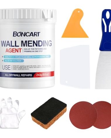 BONCART 8.6oz Drywall Patch Repair Kit - Professional All-in-1 Tool Set (Scrapers/Sandpaper/Texture Sponge/Gloves/Putty Knife) for Fast Wall Hole Repair