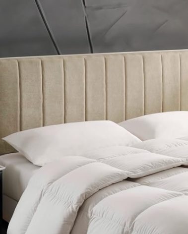 Hearth & Harbor Upholstered Full Headboard - Easy Assemble Channel Stitched Headboard Full Size - Wall Mounted Headboards with 3D Soundproof Wall Panels Peel & Stick Floating Headboards, Linen