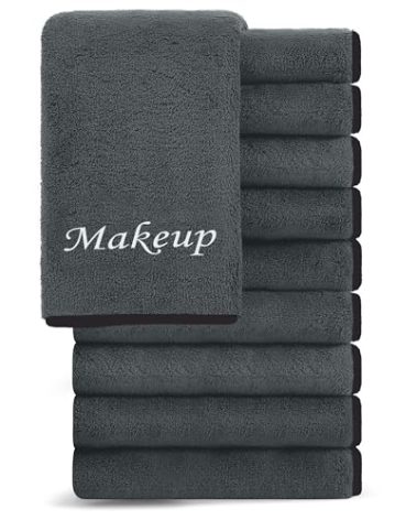 Cosy Family 10 Pack Makeup Remover Wash Cloths - Soft Microfiber Fingertip Facial Cleansing Cloths for Hand and Make Up, 12 x 12 in, Black Grey