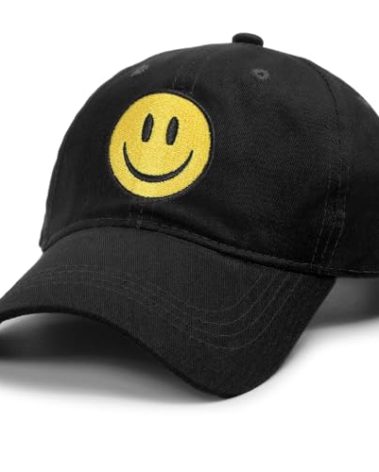 Smile Face Baseball Cap for Women Men Cute Baseball Caps Unstructured Cotton Dad Hat Black