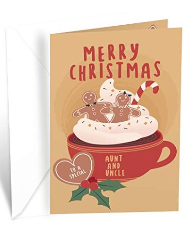 Prime Greetings Christmas Card For Aunt and Uncle, Made in America, Eco-Friendly, Thick Card Stock with Premium Envelope 5in x 7.75in, Packaged in Protective Mailer