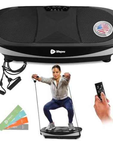 Lifepro Rumblex Max 4D Black Vibration Plate Exercise Machine with Loop Resistance Bands for Home Fitness Shaping Training Recovery Tone & Strength