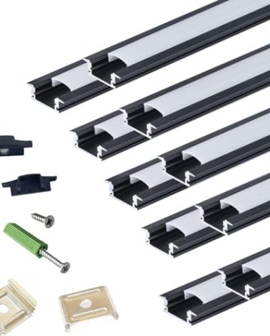 THMOOTHER Recessed LED Strip Black Channel Diffuser 10-Pack 6.56FT,23.5X7MM Tape Track with Flange,Flush Mounted Wardrobe Bookcase Wine Cabinet Wooden Furniture Groove Integrated Low Profile
