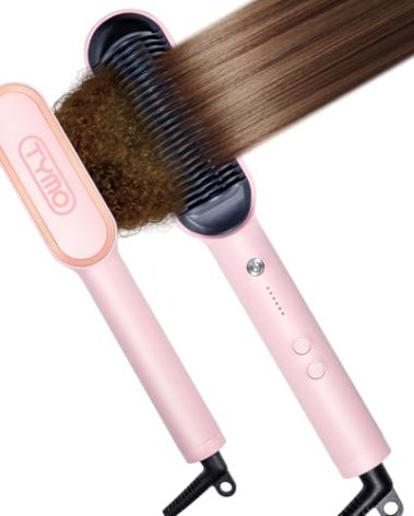 TYMO Ring Hair Straightener Brush – Hair Straightening Iron with Built-in Comb, 20s Fast Heating & 5 Temp Settings & Anti-Scald, Perfect for Professional Salon at Home, Sakura Pink