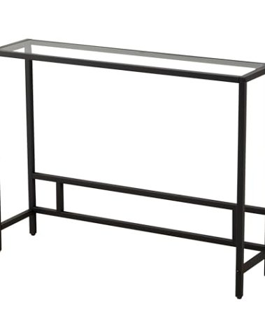 MAJARO Small Modern Console Table for Entryway, Tempered Glass with Metal Frame Sofa Table for Living Room, Hallway, Office (Single-Layer, Black)